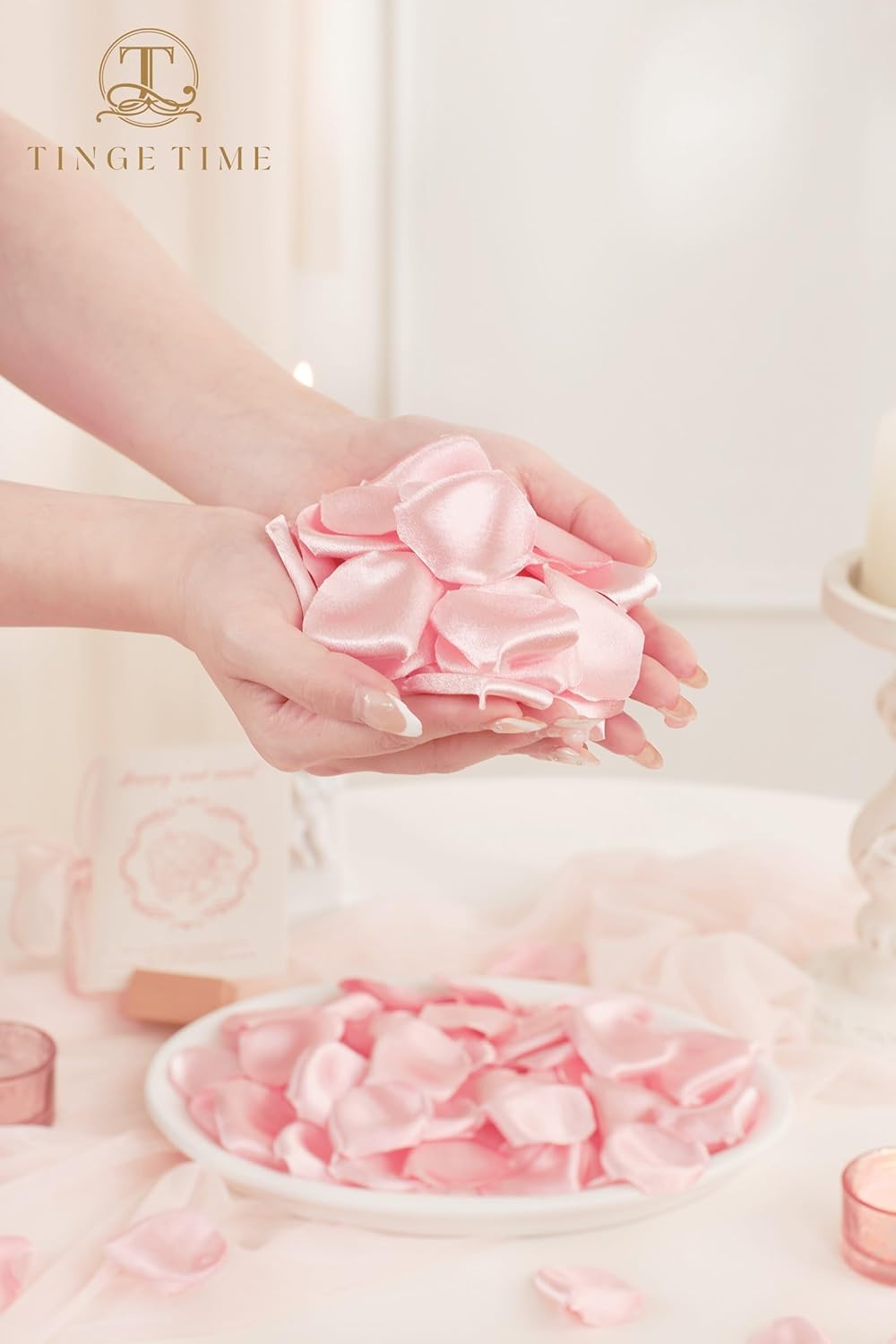 TINGE TIME 300pcs Silk Rose Petals Blush Pink Heart Flower Petals for Wedding Flower Girl Basket Aisle Scatter Dinner Table Centerpieces Party Confetti Bridal Shower Romantic Night Decoration