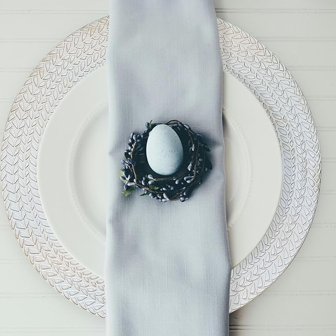 13" Antique White Leaf Trim Round Charger Plates for Dinner, Table Chargers Plates Bulk, 6Pcs