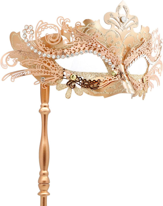 Coddsmz Masquerade Mask with Stick Venetian Mask Mardi Gras Decorations for Womens Halloween Costume Mask