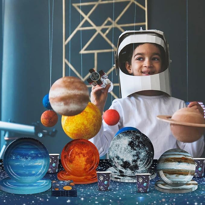 182pcs Outer Space Theme Birthday Party Supplies,Galaxy Planet Outer Space Paper Plates and Napkins Kit,for Solar System Planets Baby Shower Birthday Party Decorations,Serves 30
