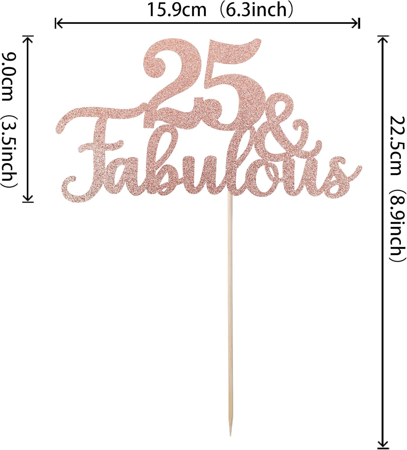 1 PCS 25 & Fabulous Cake Topper Glitter Twenty Five and Fabulous Cake Toppers Happy 25th Birthday Cake Pick for 25th Wedding Anniversary Birthday Party Cake Decorations Supplies Rose Gold