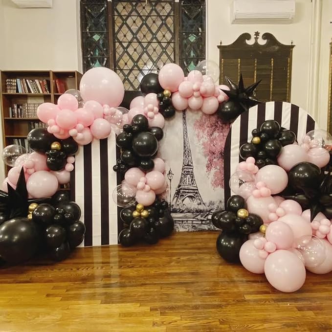 Black Pink and Gold Balloons Arch Kit, 134pcs 18/12/10/5inch Black Pastel Pink Chorme Gold Balloons Garland for Princess Birthday Wedding Bridal Baby Shower Bachelorette Mother's Day Party Decorations