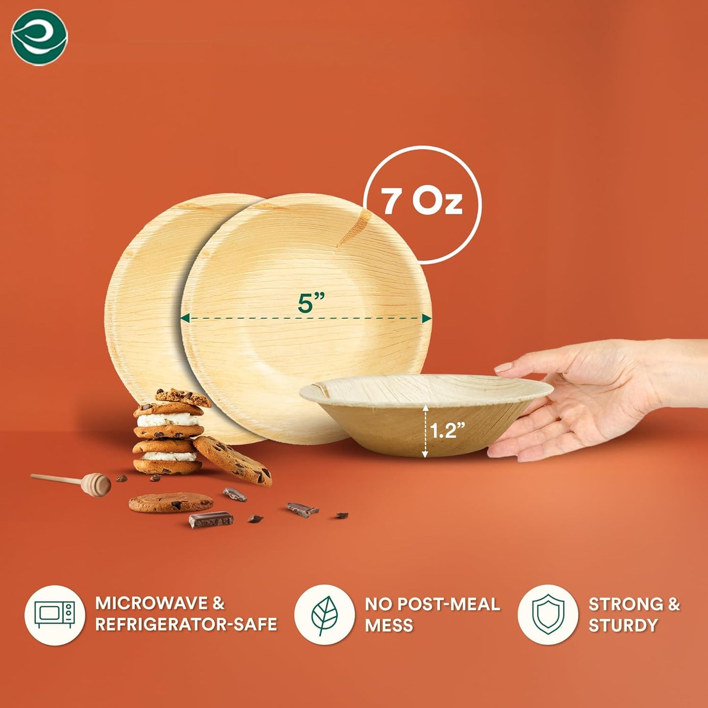 ECO SOUL Palm Leaf Bowl 400 pc, Small 5" (8 Oz) | Round Like Bamboo Bowls, Compostable, Biodegradable, Disposable Palm Leaf Bowls Eco-friendly | Sturdy, Microwave & Oven Safe