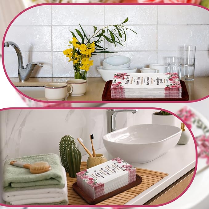 Karenhi 200 Pcs Religious Decorative Disposable Napkins 2 Ply Christian Disposable Hand Towels for Bathroom Bible Verse Paper Napkins Baptism Paper Towel for Wedding(Flower)