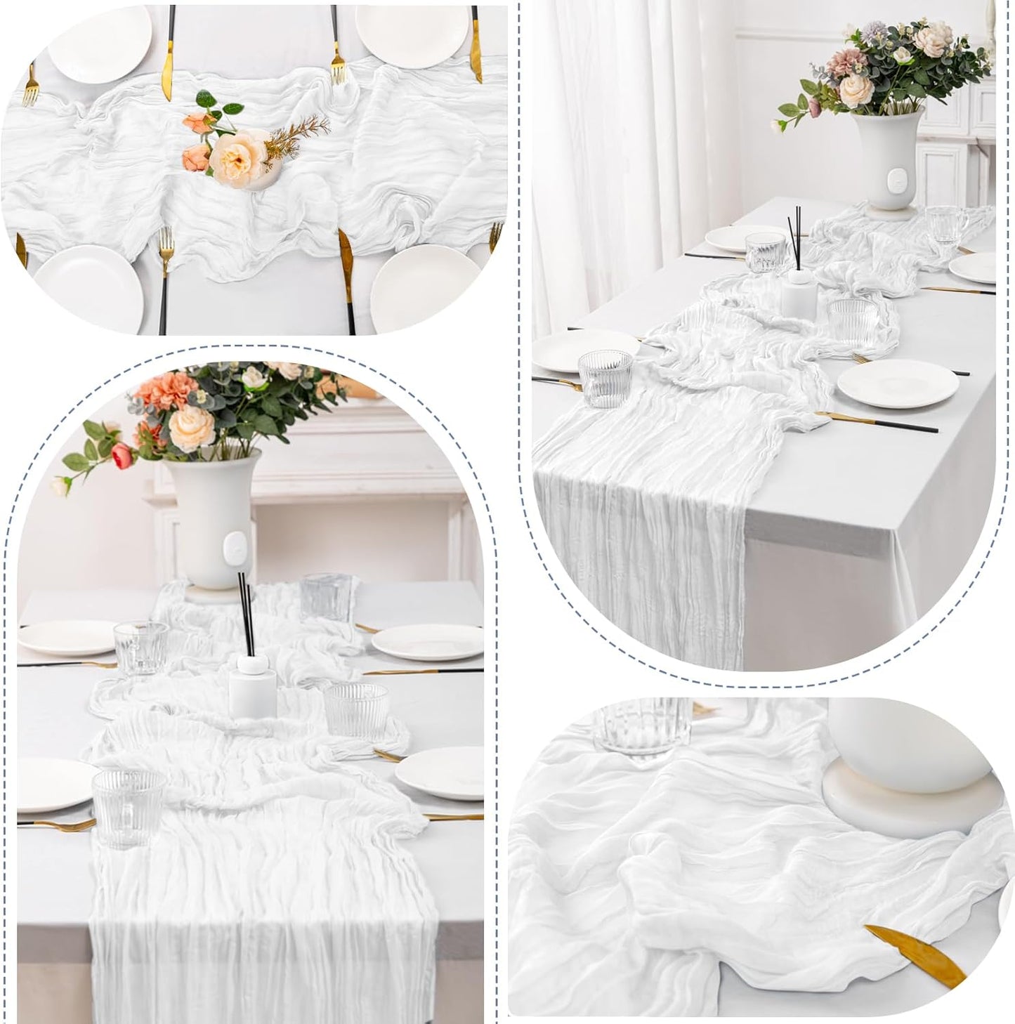 12 Pack White Table Runner 10FT Cheesecloth Table Runner 21 x 120 inch Boho Gauze Cheese Cloth Table Runners Rustic Sheer Table Runners for Party Wedding Bridal Baby Shower Birthday Table Decor