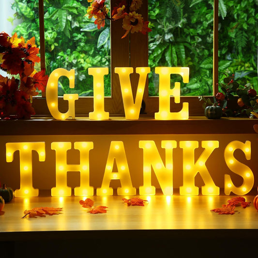 10 Pcs Give Thanks Large LED Letter Sign LED Lights Battery Powered Thanksgiving Table Decoration for Thanksgiving Party Decorations