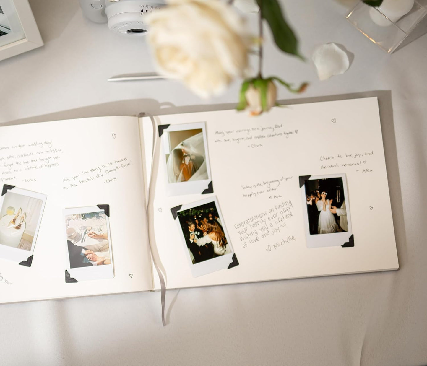 MUUJEE Personalized Guestbook in Eggshell - Premium Custom Modern Guest Book for Wedding Reception, Birthday Party or Events w/Bookmark Blank Pages for Signing 11.5 x 8.5 inches