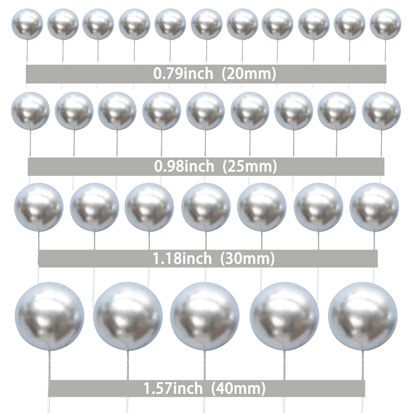 Gyufise 30Pcs Mini Balloon Cake Topper Foam Ball Cake Picks Cupcake Faux Pearl Balls DIY Cake Insert Topper Decoration for Anniversary Graduation Birthday Party Baby Shower Silver