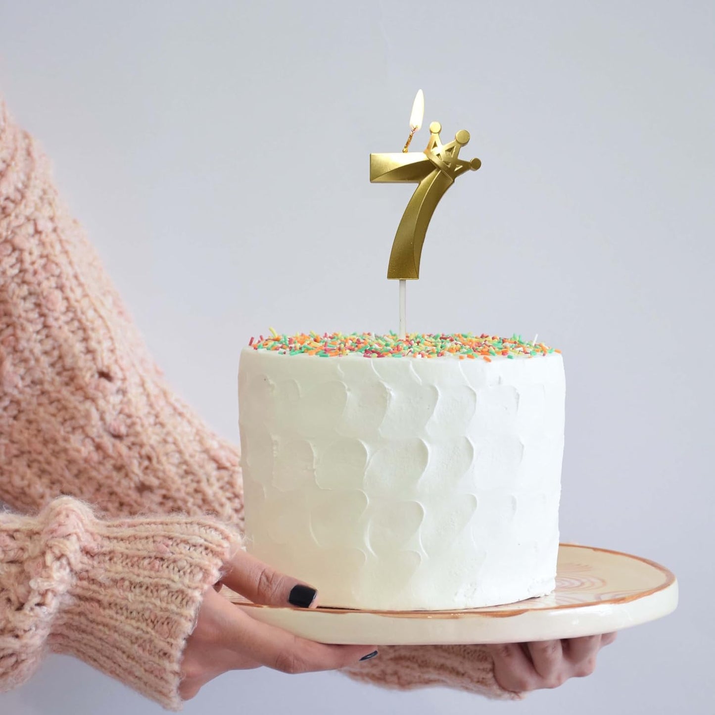 The Number 7 Gold Birthday Candles for Cake is Beautiful Number Candles for 7th Birthday Decorations for Boys and Girls (Gold-7, Crown)