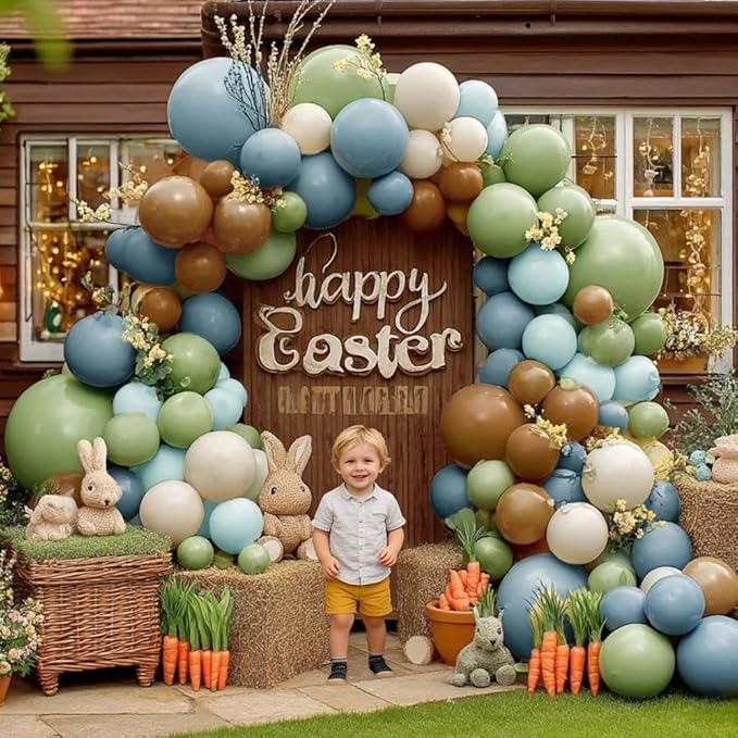Blue Green Brown Balloon Garland Double Stuffed Dusty Blue Sage Green Balloons Olive White Sand Latex Balloon Arch Kit for Bear Baby Shower Birthday Woodland Wild One Party Decorations