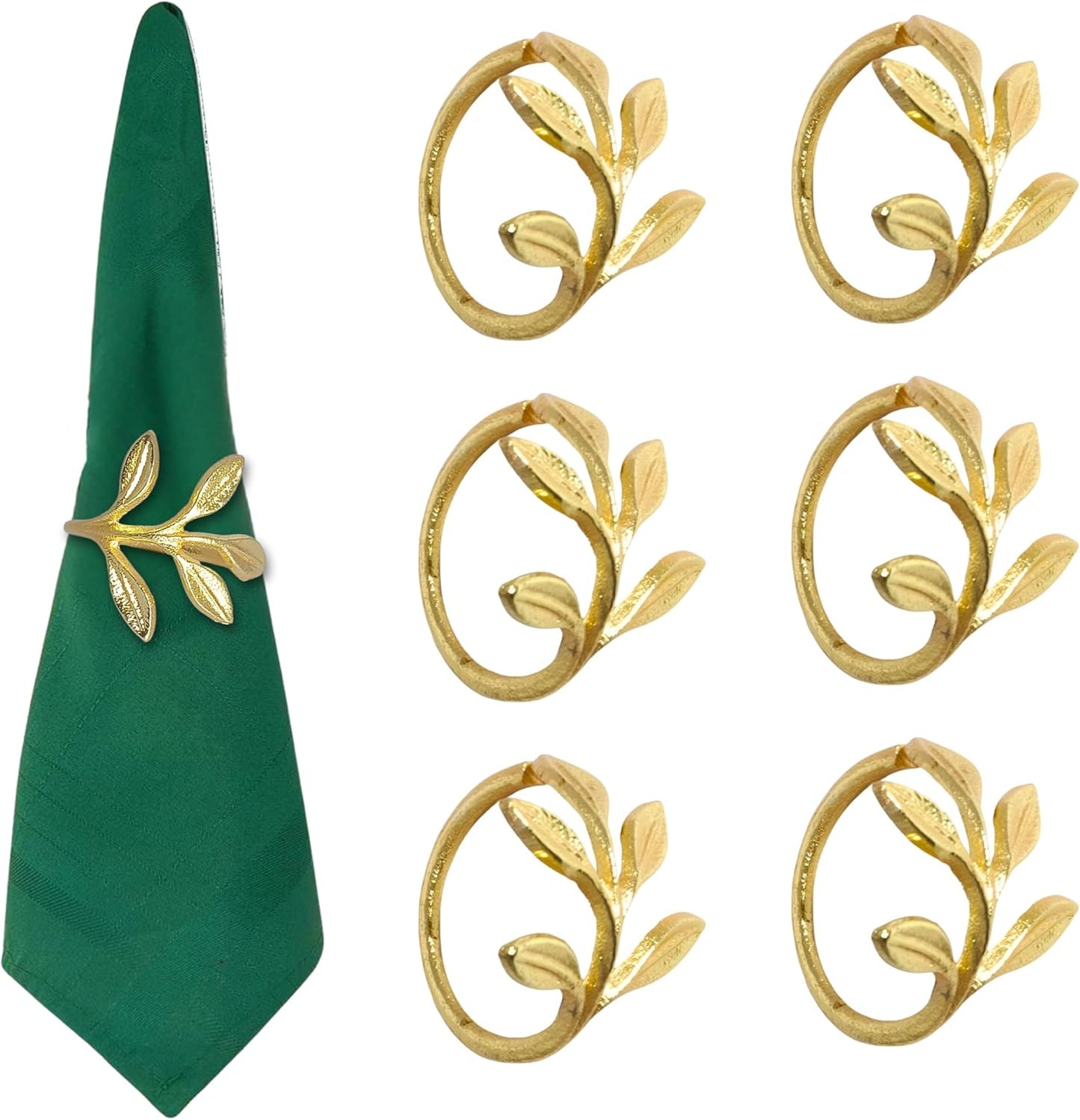Golden Leaf Napkin Rings - Set of 6 - Elegant and Versatile Table Décor 5Inchx5Inch Nam0017