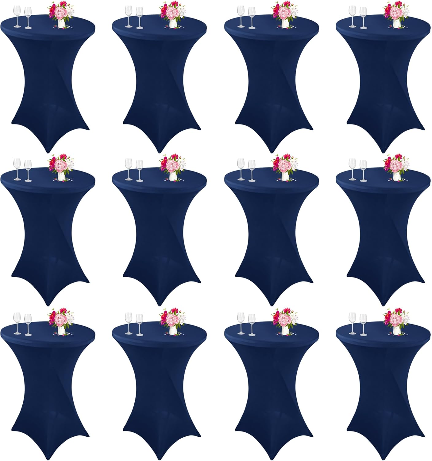 12 Pack Cocktail Spandex Tablecloth 32"x43" Cocktail Table Cover Fitted High Top Round Table for Bar Wedding Birthday Party Banquet (Navy Blue)