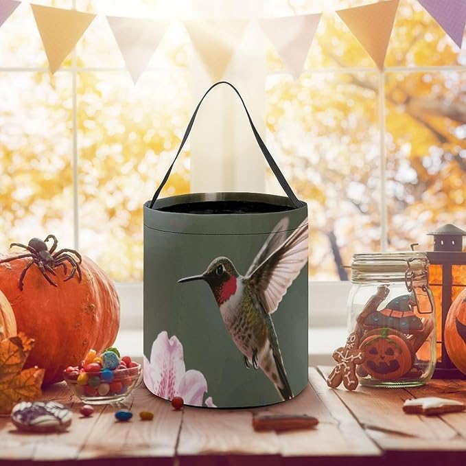 Halloween Candy Bucket - Floral Hummingbirds Trick Or Treat Candy Bag, Gift Bag for Party Favor Supplies