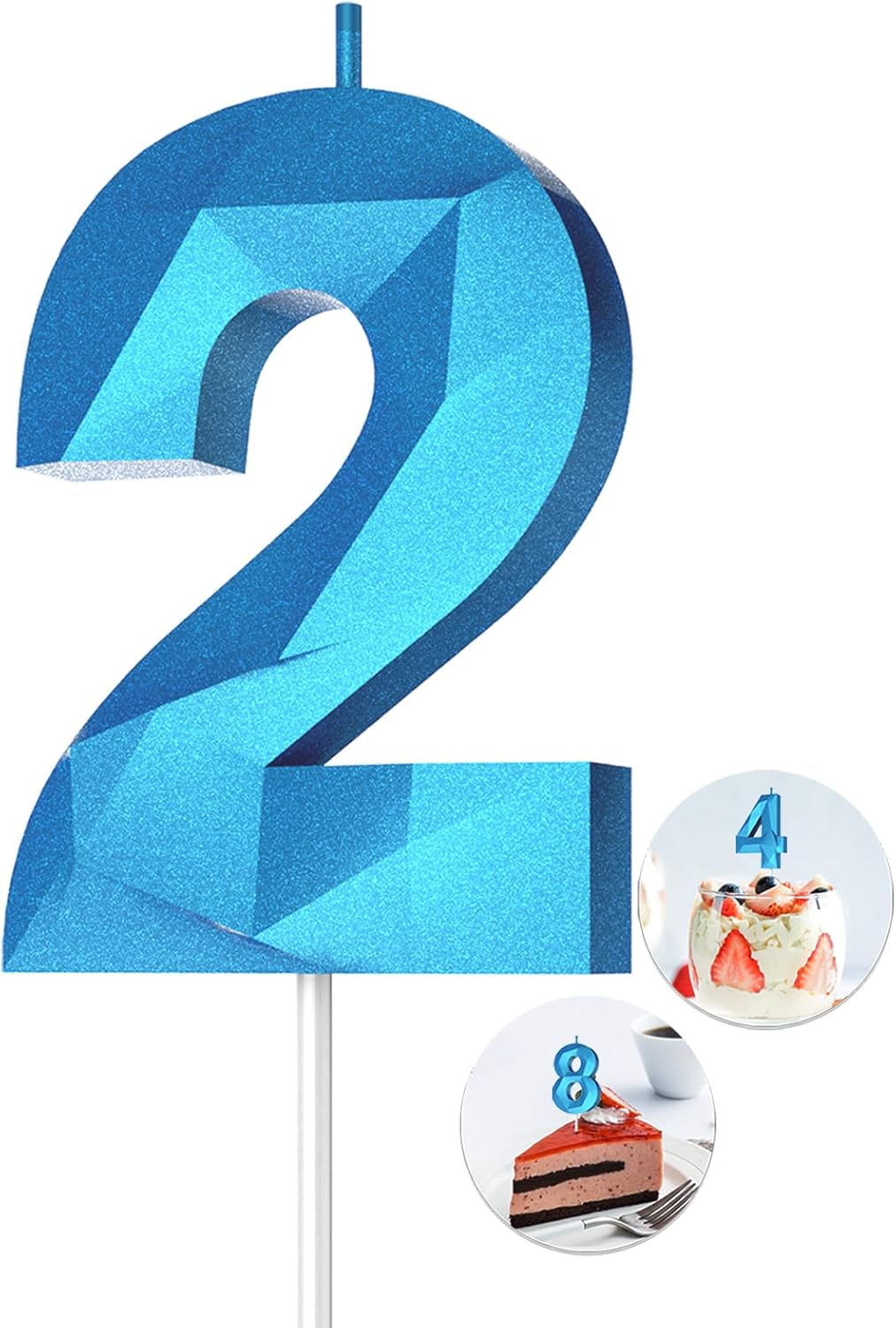 Number Birthday Candles(2 Candle Blue) 3D Diamond Shape Number Happy Birthday Cake Candles for Birthday Party Wedding Decoration Reunions Theme Party
