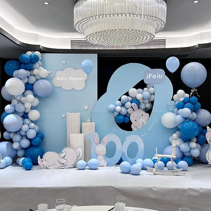 MEBAY Blue Balloons Garland Arch Kit, 147 Pcs Metallic Macaron Light Blue and Confetti Silver Balloons for Baby Shower Birthday Wedding Ocean Themed Party Background Decoration