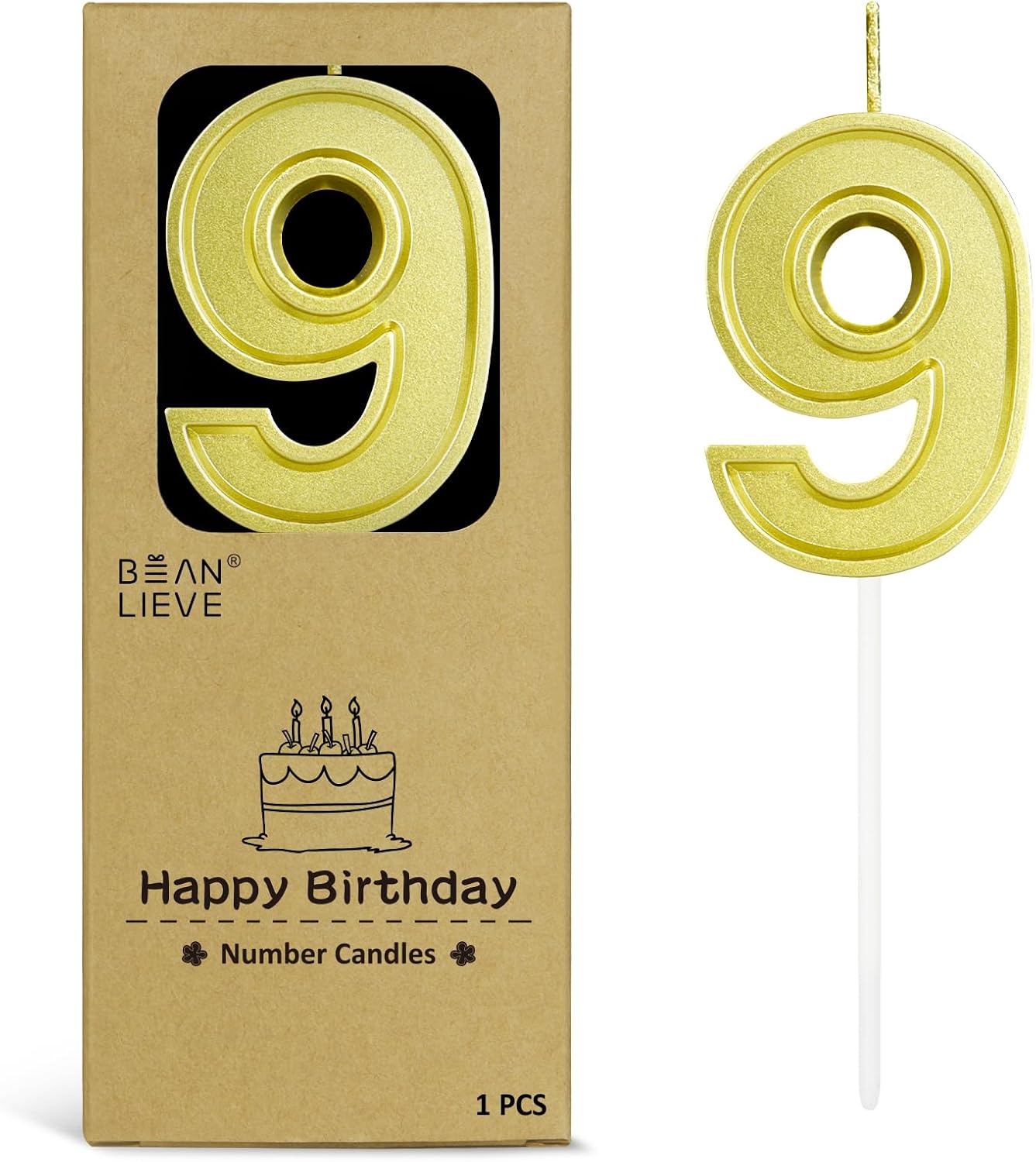BEAN LIEVE Gold Birthday Candles Number 9, Gold Number Candles, Cake Number Candles for Birthday Parties and Wedding Anniversary Celebrations