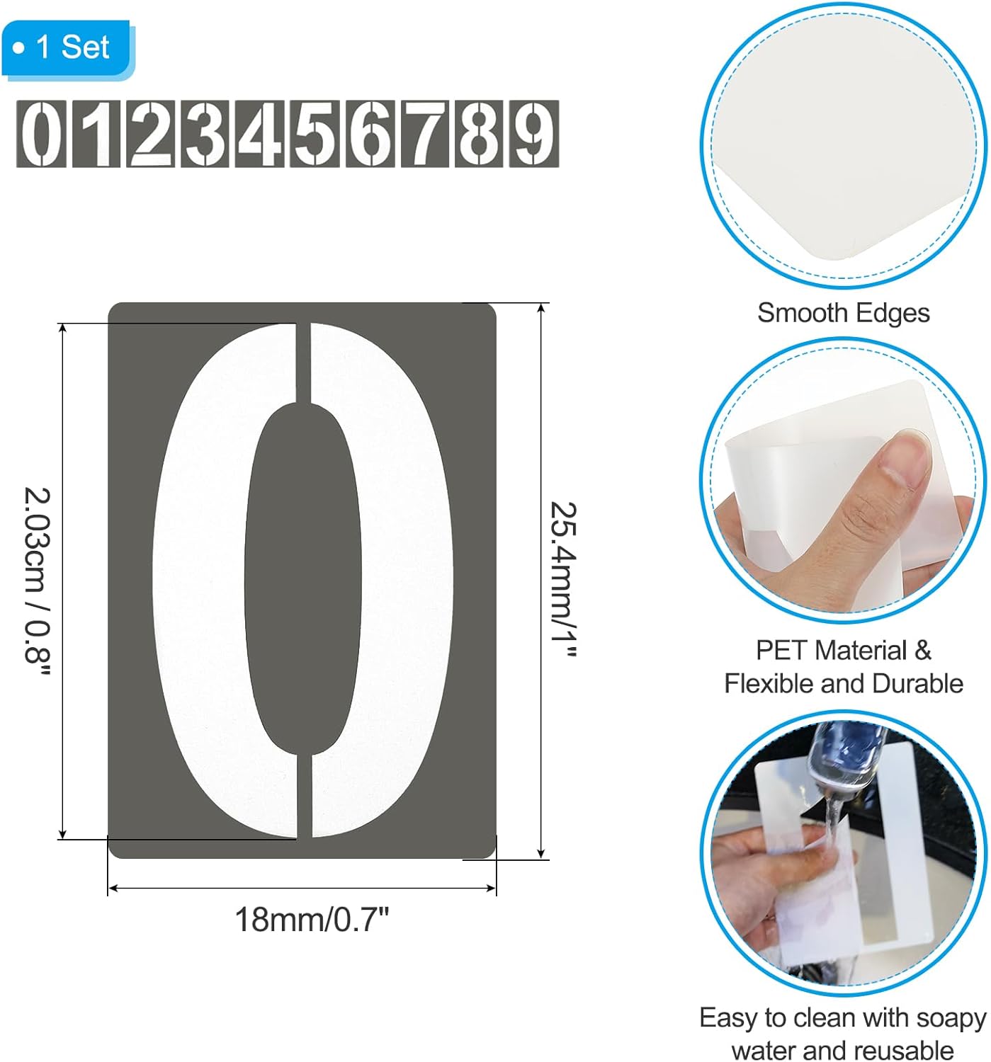 PATIKIL 1 Inch 10Pcs Large Number Stencils, 0-9 Address Number Stencil, Reusable Plastic Digital Templates for Crafts Wood Stencils Templates White
