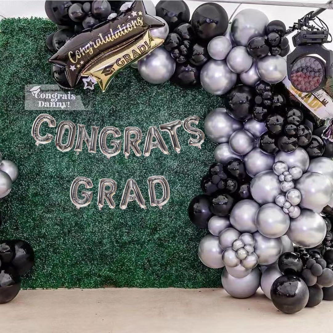 Black and Metallic Silver Balloons, 50PCS Black and Silver Balloons Party Decorations 12 Inch Black Silver Party Balloons for Birthday,Graduation,New Years,Wedding,Engagement Party Decorations