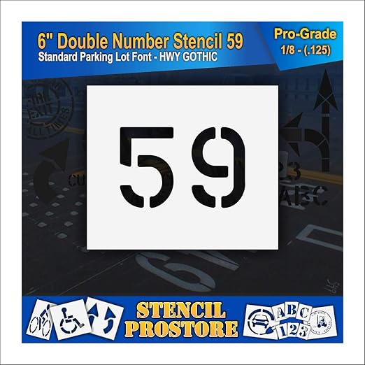 Pavement, Curb, and WheelStop Stencils - 6 inch Double Number Stencil - (59) - 6" x 9" x 1/8" (128 mil) - Pro-Grade