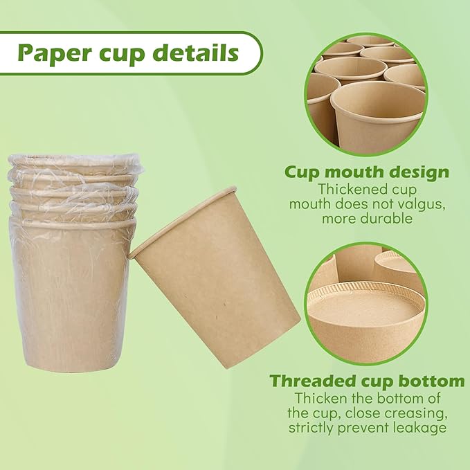 Jippedea Individually Wrapped Coffee Cups for Hotel Motel Room,100 Pack 8 Oz Paper Cups,Disposable Paper Cups for Cafes Bistros Parties(Brown)