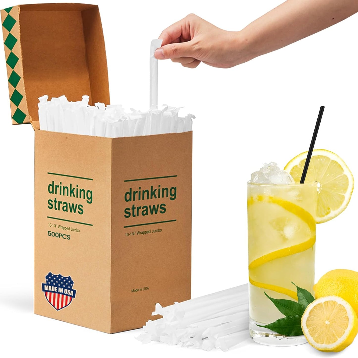 Disposable Drinking Straws,Black,2000 Count,10.25"Long,0.23"Diameter