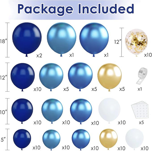 Navy Blue and Gold Balloons Arch Kit, Blue and White Balloon Arch Kit with Metallic Dark Light Blue Gold Conftti Balloons Garland for Graduation Birthday Party DIY Decoration