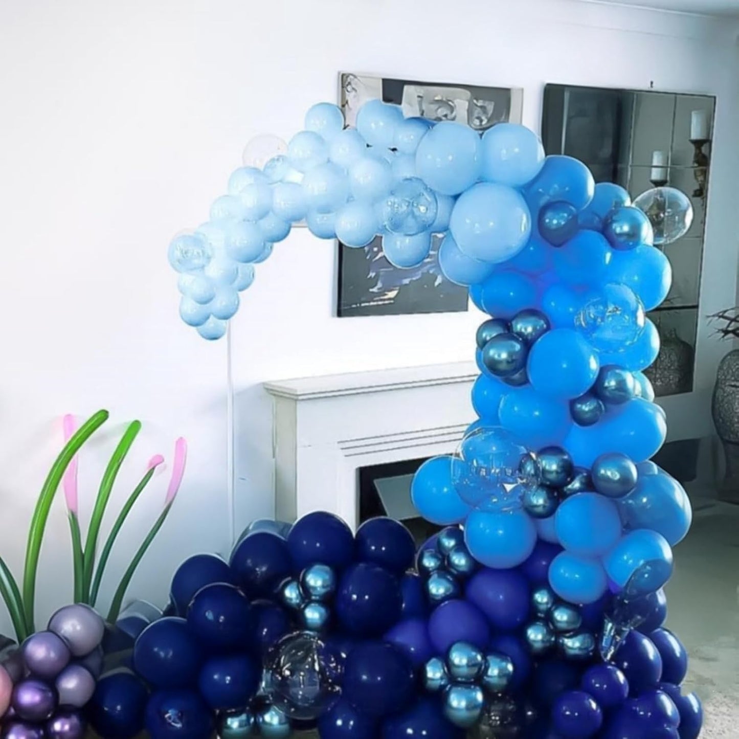 Blue Balloons for Ocean Shark Birthday Party Decorations Under the Sea Balloon Whale 60PCS 12INCH Metallic Pearl Navy Blue Pastel Blue Balloons for Arch Blue Transparent Latex Helium