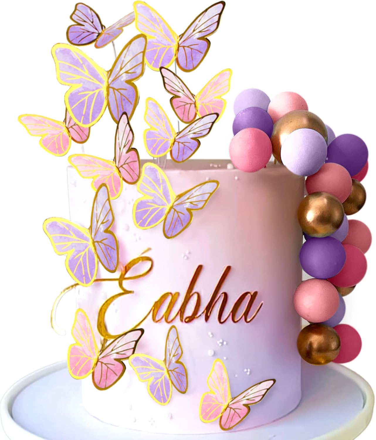 47PCS Purple Pink Butterfly Cake Toppers balls,Butterfly Cake Decorations Include Cake Toppers Balls for Baby Shower Wedding Birthday Bridal Shower Party Decor(Purple Pink)