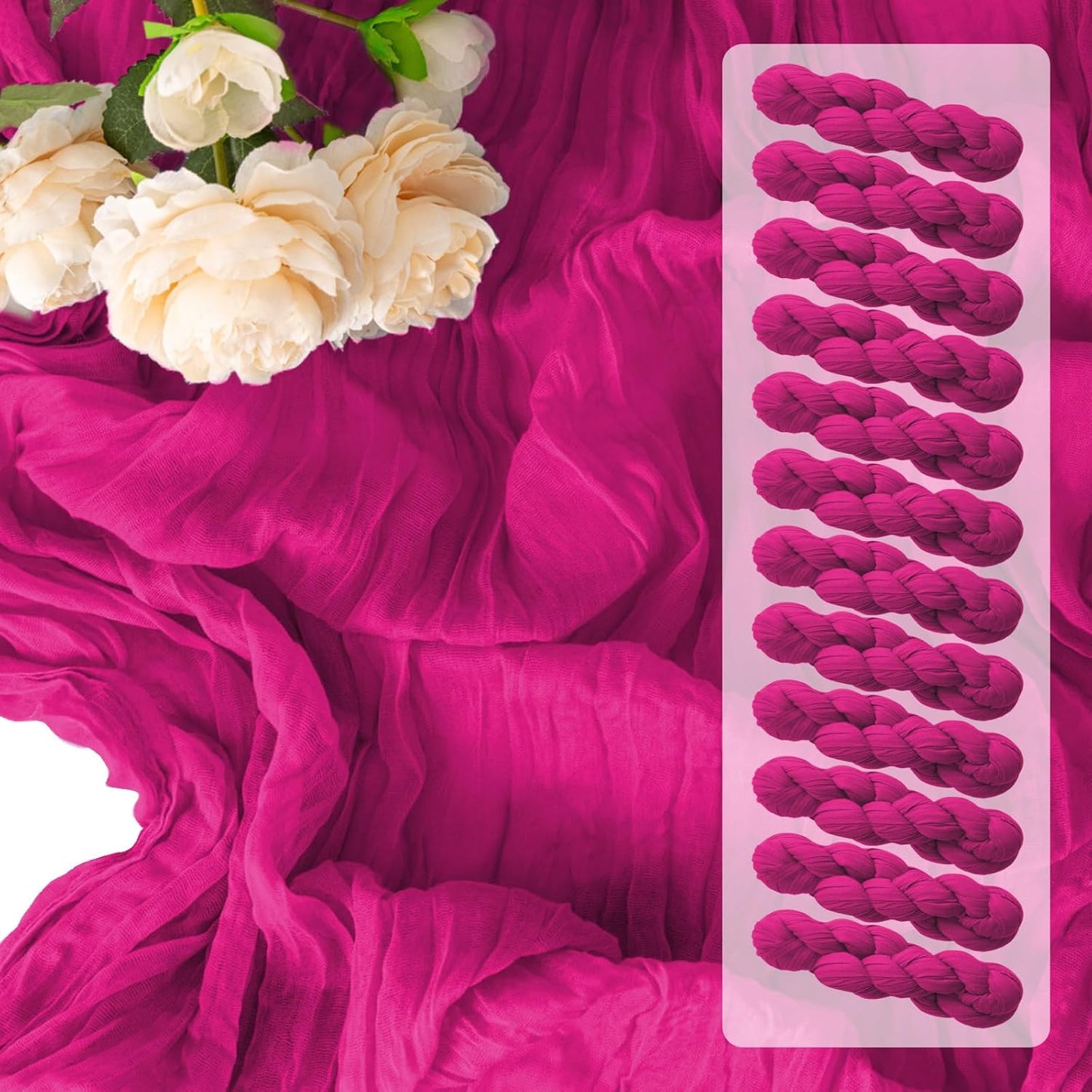 12 Pack Hot Pink Table Runners 10FT Cheesecloth Table Runner 21 x 120 inch Boho Gauze Cheese Cloth Table Runner Rustic Sheer Table Runners for Party Wedding Bridal Baby Shower Birthday Table Decor