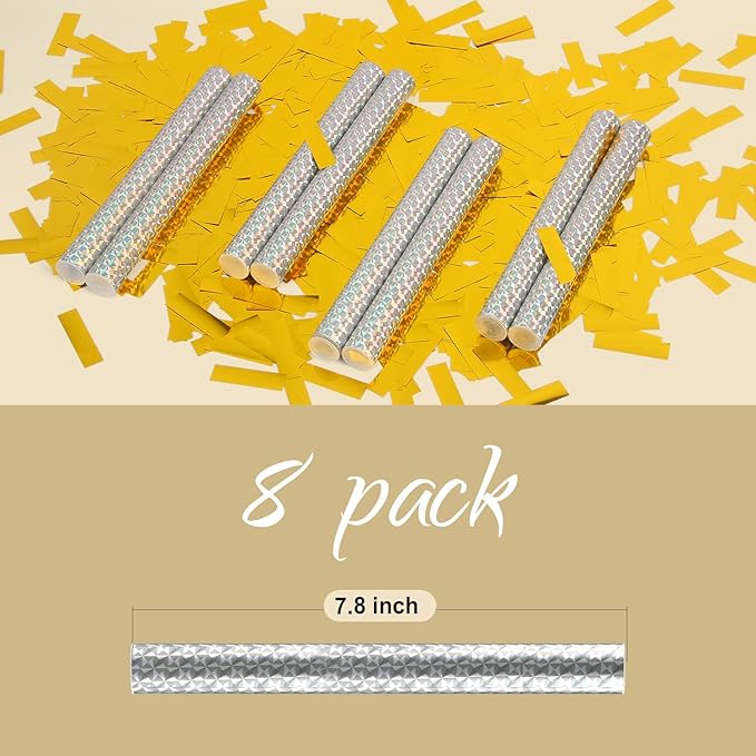 BATTIFE Confetti Wands, 7.8inch Confetti Shoot Poppers, Tissue Paper Flick Flutter Sticks for Wedding Celebrations, Anniversary, Birthday Parties, Gold (8Pack)