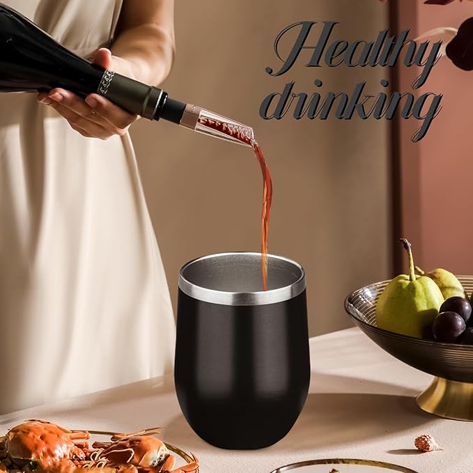 12oz Stemless Wine Tumbler with Lid Double Wall Insulated Wine Cup Stainless Steel Glasses Tumbler with Straw Insulated cocktail Tumbler Coffee Mug for Hot and Cold Beverages (Multicolor-7,4Pack)