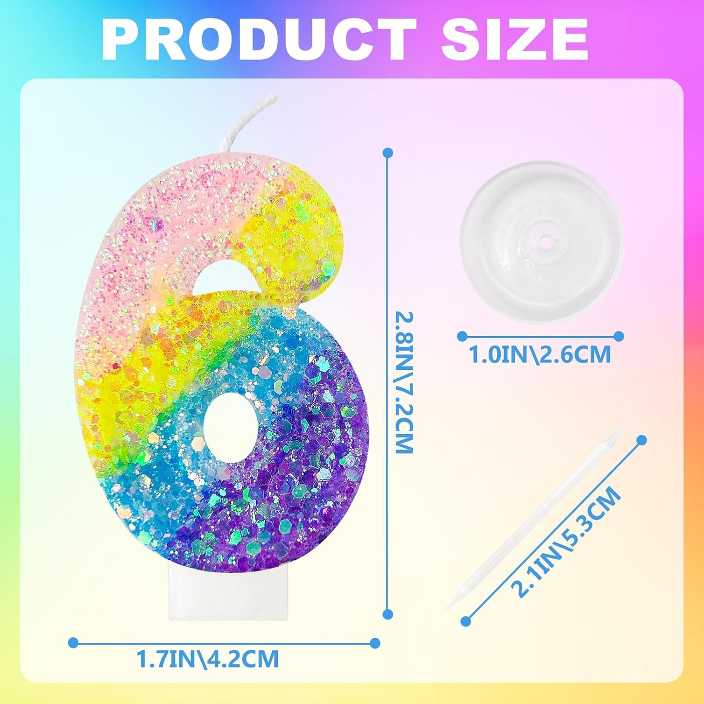 Birthday Candles Pastel Macaron Glitter 3D Rainbow Number Candles for Birthday Cake Girls Women Sweet Theme Birthday Wedding Anniversary Party Cake Decoration (Number 6)