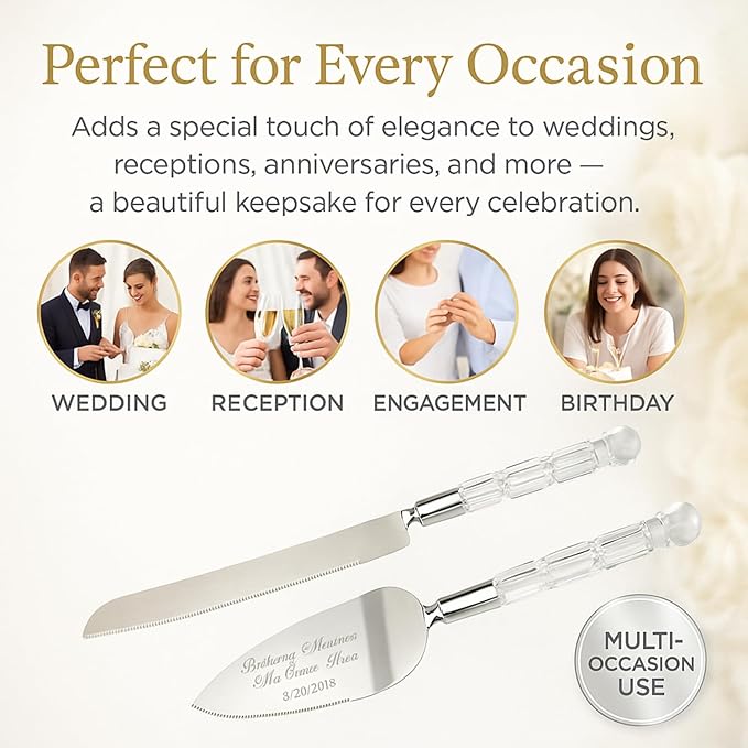 GIFTS INFINITY Personalized Wedding Cake Knife and Server Set with Engraving – Cake Cutting Utensil Set, Keepsake Gift for Wedding, Anniversary, Reception, Birthday & Other Occasions (CT-101QA)