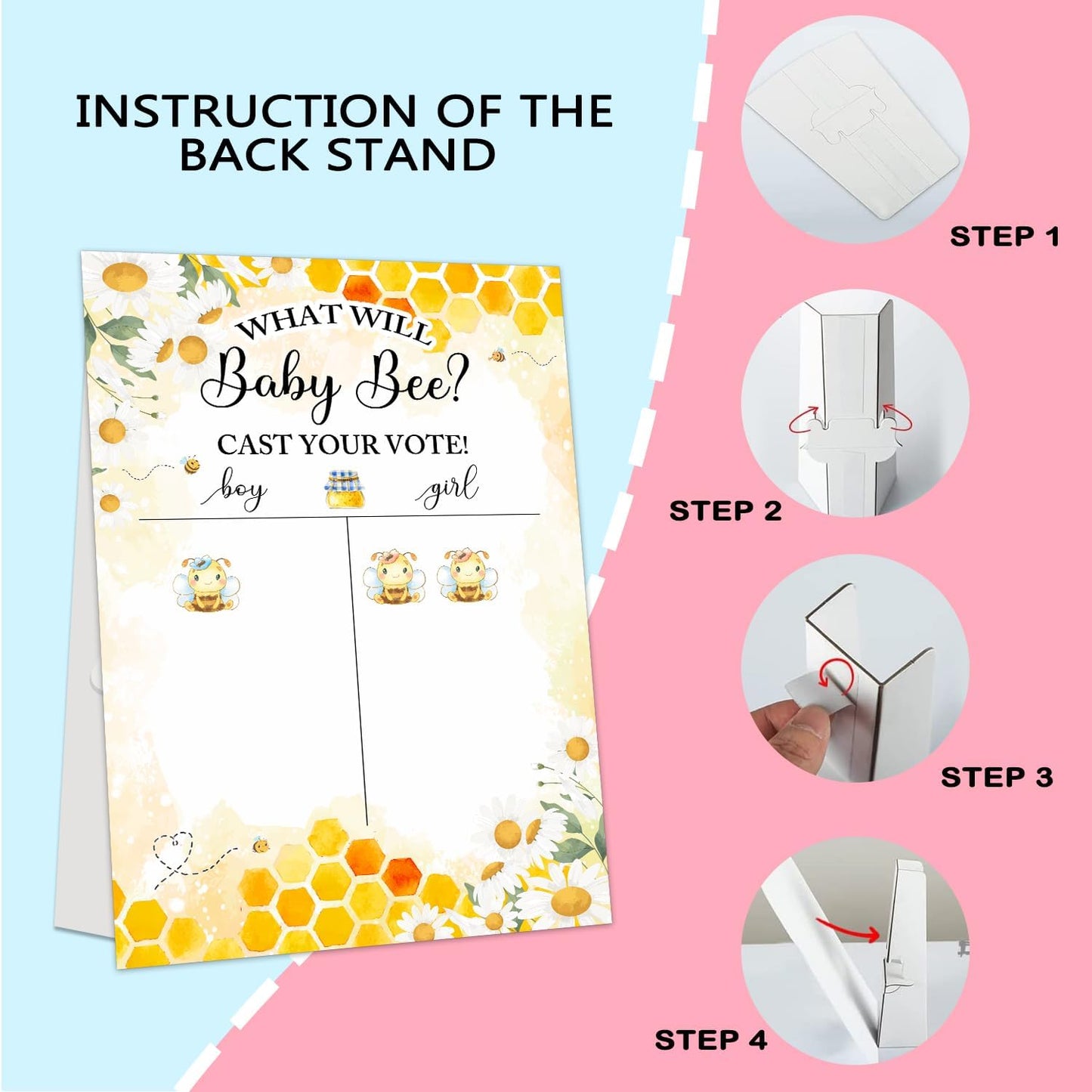 Gender Reveal Party Games, Bee Theme Baby Gender Reveal Voting Board Sign, 48 Boy Girl Voting Stickers, He or She, Baby Gender Reveal Party Decorations Games for Boy or Girl Shower