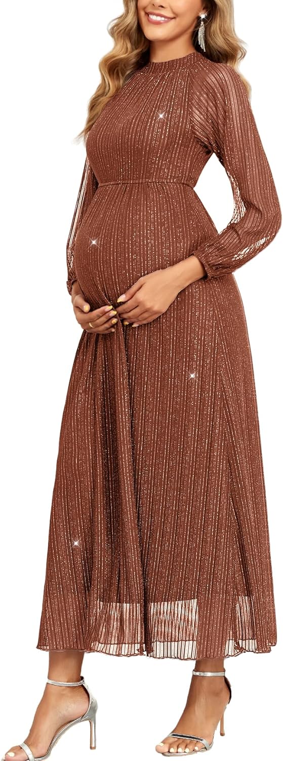 Maternity Sparkly Mesh Dress Halter Neck Sleeveless A Line Pregnancy Dresses Semi Formal Baby Shower Photoshoot