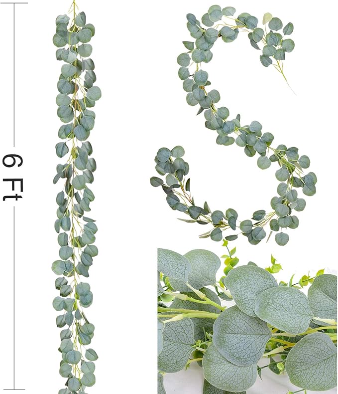 DearHouse 6Pcs Artificial Eucalyptus Garland Faux Silk Eucalyptus Leaves Vines Handmade Garland Greenery Wedding Backdrop Arch Wall Decor,6.1FT/Pcs