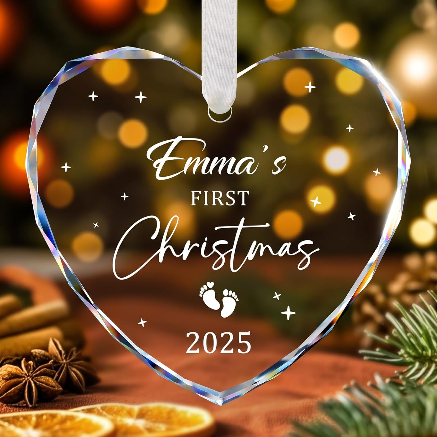 Custom Baby First Christmas Ornament - Personalized Christmas Ornaments 2025 for Baby Girl Boy Newborn New Mom Dad Gifts - Crystal Glass New Baby Ornaments