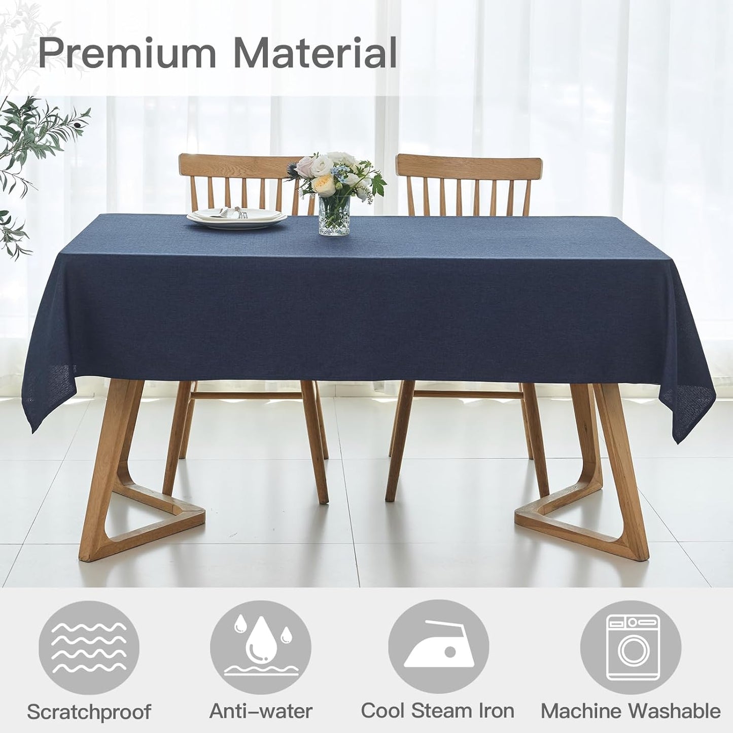 maxmill Square Linen Tablecloth Water Resistance Antiwrinkle Spillproof Stain Proof Fabric Table Cloth, Decorative Fabric Table Cover for Banquet Party Event Holiday Dinner, 70 x 70 Inch, Navy Blue