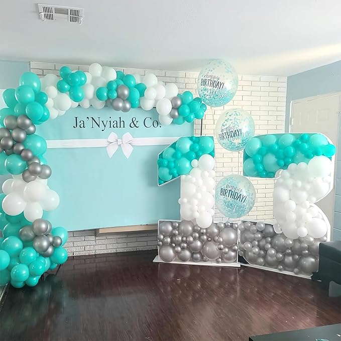 PartyWoo Teal Balloons 140pcs Different Sizes Pack of 18 12 10 5 Inch Turquoise Dark Teal Balloon Arch Kit for Baby Shower Gender Reveal Graduation Mermaid Birthday Pool Party Decorations Blue-Y69