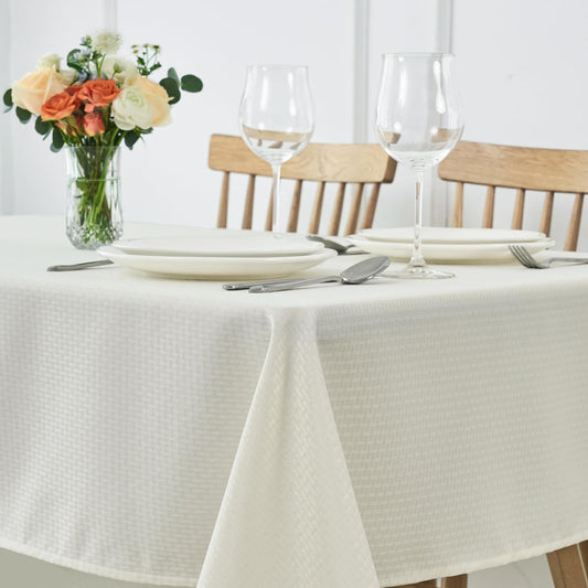 maxmill Jacquard Tablecloth Stain Resistant Waterproof Wrinkle Resistant Spillproof Washable Soft Weaved Texture Table Cloth for Dining Room, Indoor Outdoor Use, Rectangle 60 x 140 Inch, Ivory