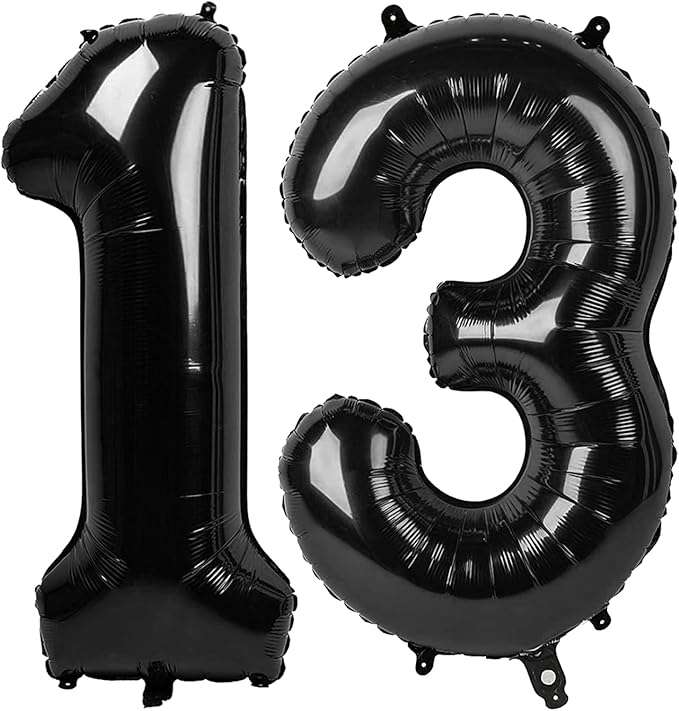 Black Number 13 Balloon 40 Inch, 13th Birthday Party Decorations for Children, Giant 13 Foil Balloon for Party Supplies