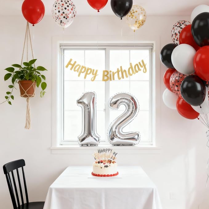 Red and Black Balloons - 60PCS 12 Inch White Pearl,Red,Black,Red Black Metallic Confetti Balloons for Birthday, Wedding, Graduation, Baby Shower, Engagement Party Decorations