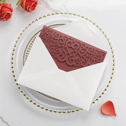 50PCS Burgundy Wedding Invitation Bridal Shower Invitations with Envelopes RSVP- Laser Cut, Personalized Paper Cards for Birthday Party Quince Anniversary