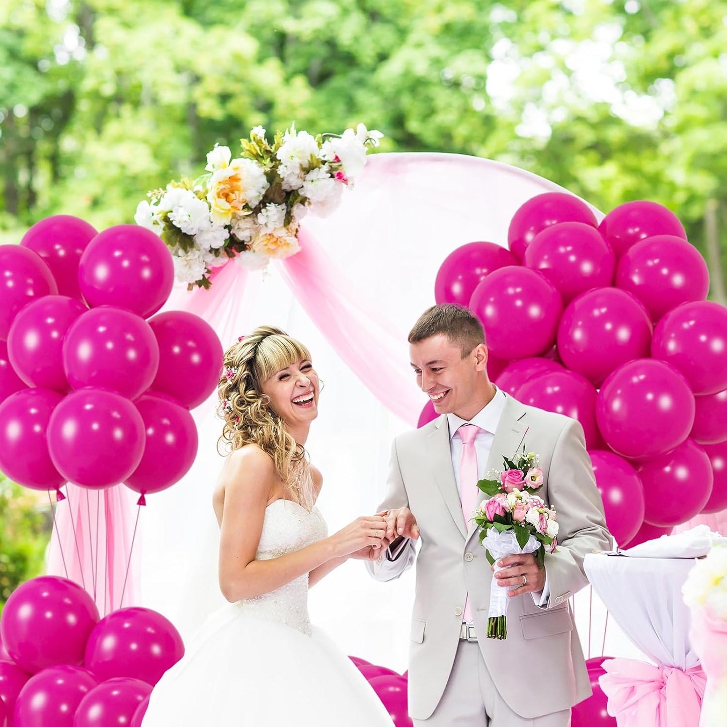 50pcs Hot Pink Balloons, Helium Quality 12inch Bright Pink Latex Balloons for Wedding Anniversary Valentine’s Tropical Party Decorations(With Ribbon & Glues)