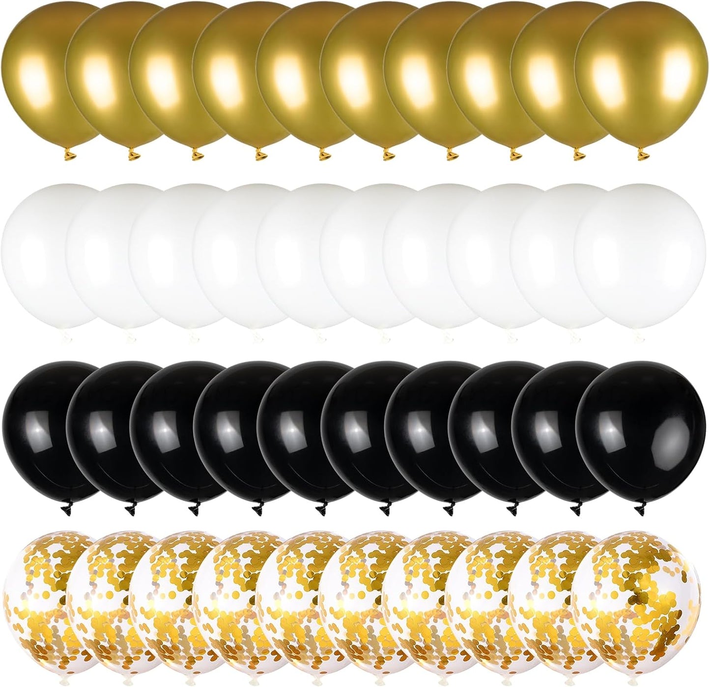 50pcs Black Gold and White Balloons with 12inch Metallic Gold and Black Confetti Balloons for Class of Graduation, 30th 40th 50th Birthday Party Decoration