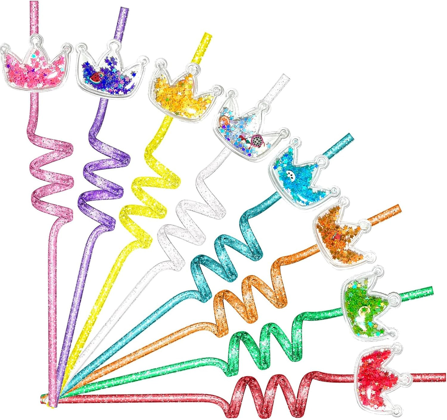TUWUNA 24pcs Princess Party Favors Glitter Crown Straws Glitter Drinking Straws Goodie Gifts for Princess Birthday Party Supplies Decorations with 2 Clean Brushes
