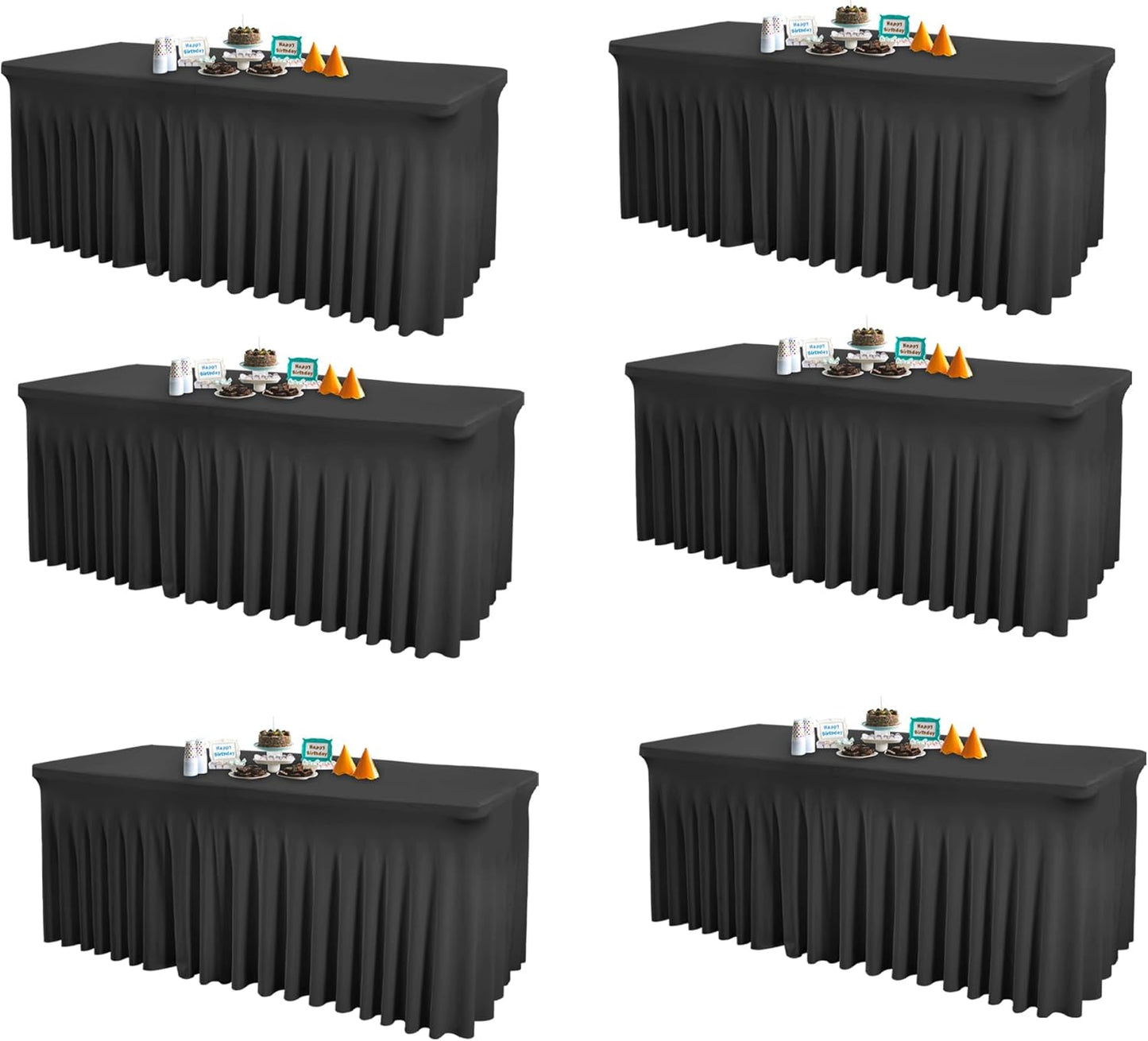 6 Packs Black Spandex Tableclothes for 6 Foot Rectangle Table, Spandex Table Covers 6FT Stretch Table Skirts Rectangle Tables Wrinkle Free Fitted Table Cover for Event, Wedding, Banquet & Parties