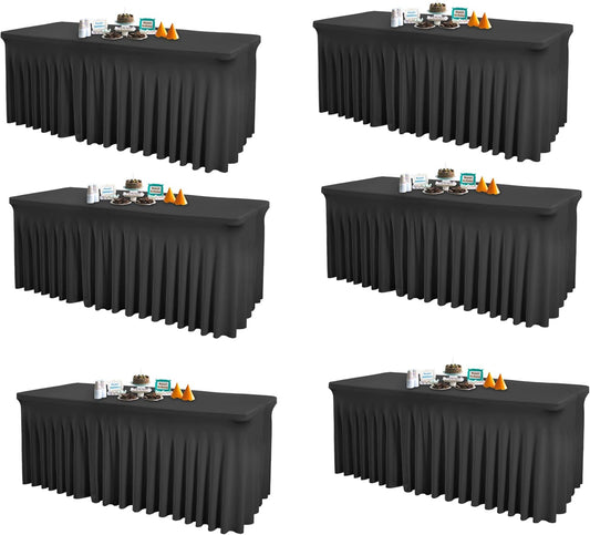 6 Packs Black Spandex Tableclothes for 6 Foot Rectangle Table, Spandex Table Covers 6FT Stretch Table Skirts Rectangle Tables Wrinkle Free Fitted Table Cover for Event, Wedding, Banquet & Parties
