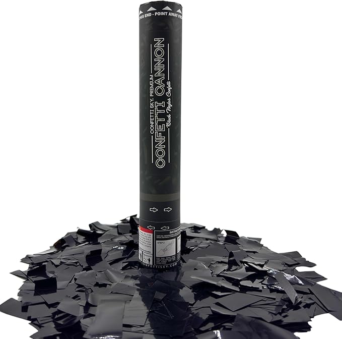 Confetti Sky [6 Pack] 12 Inch Confetti Cannons | Black Confetti Poppers for Wedding Celebration, Birthday Party, Pranks, Graduation, Christmas Eve and New Year Celebration