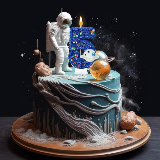 HXOUSE Spaceship Number 5 Birthday Candles - Outer Space Universe Birthday Candles for Cake, 5 Candle Topper for Anniversary Celebrations, Astronaut Rocket Party Decorations for Boys